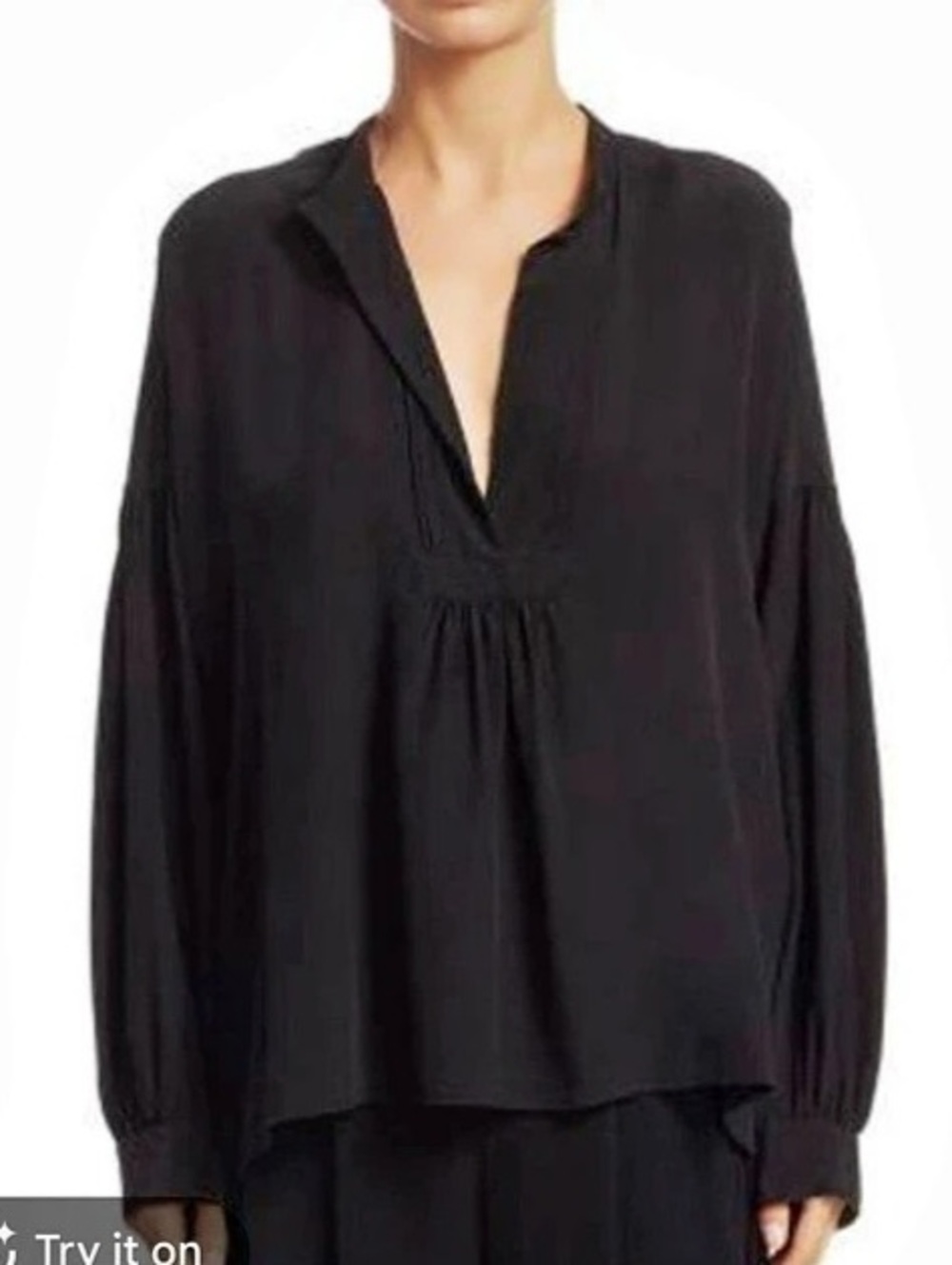 Vince Mixed Media Pullover Silk Blouse 100% Silk Blouse in Black Size Medium